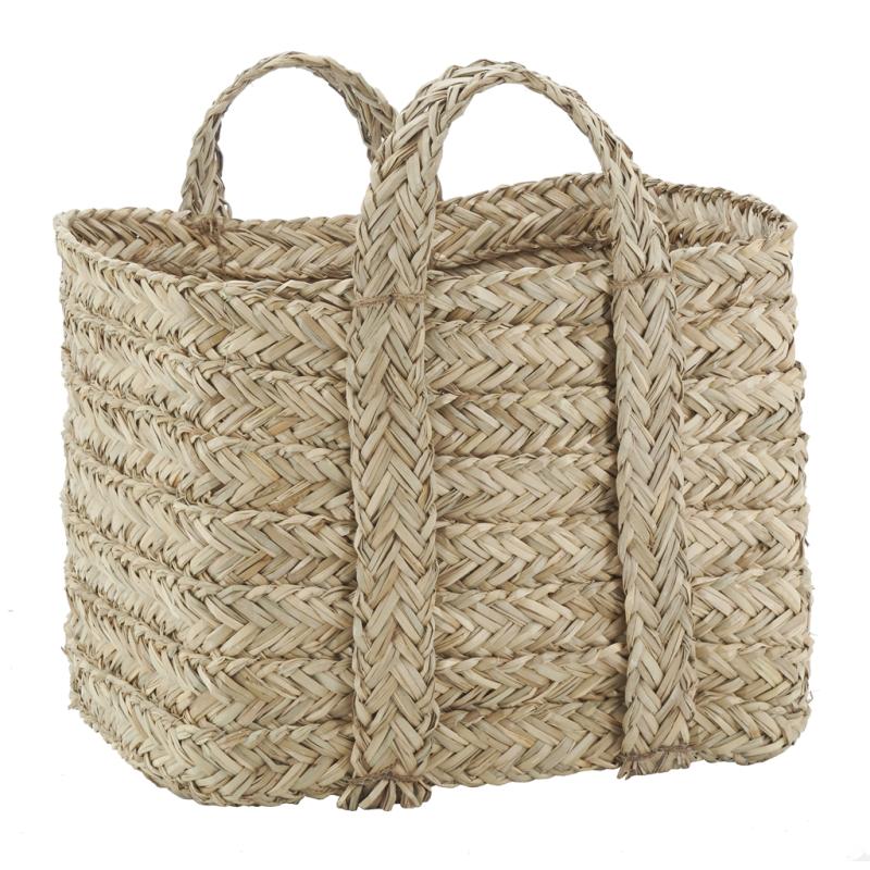 Square baskets in braided natural rush