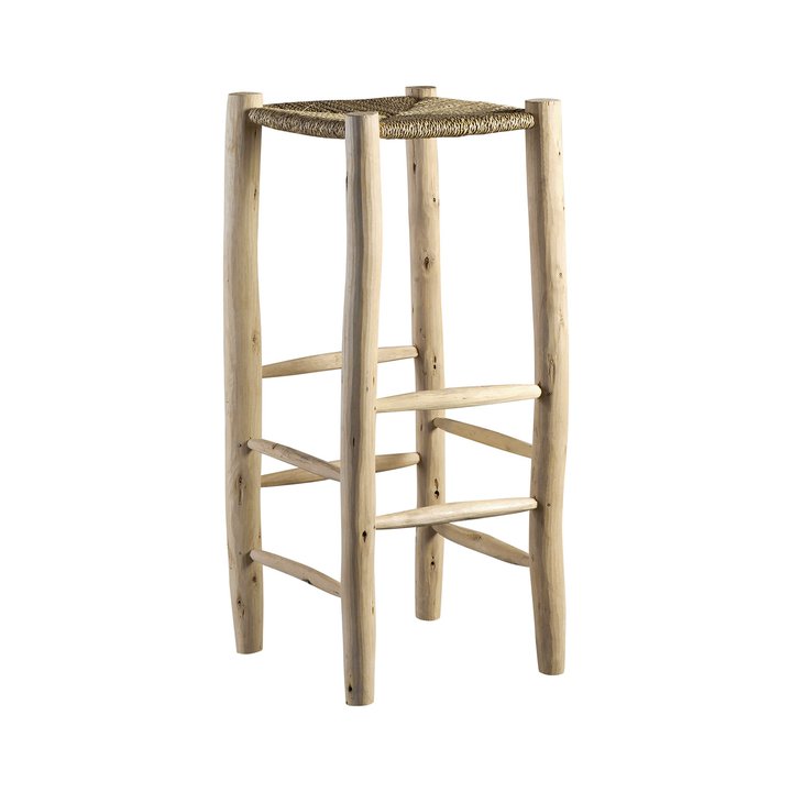 BAR STOOL IN PALM LEAF/WOOD, 35 X 35 X H 80 CM