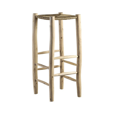 BAR STOOL IN PALM LEAF/WOOD, 35 X 35 X H 80 CM