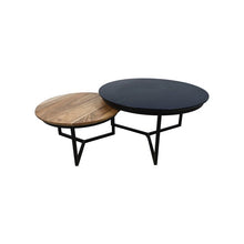 Cargar imagen en el visor de la galería, Coffee table - acacia wood / iron - ø80 / ø59 - powder coated black - set of 2