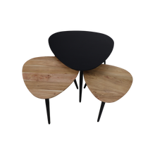 Laden Sie das Bild in den Galerie-Viewer, Coffee tables - ø70/ø50/ø45 - Natural/black - Acacia wood/iron - set of 3