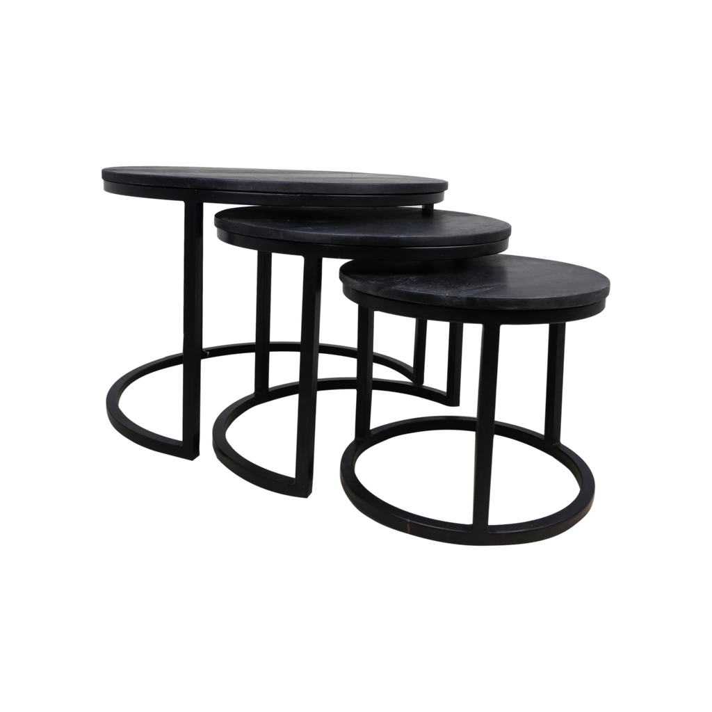 Coffee table District - ø65xø50xø40 - black - mangowood/iron - set of 3