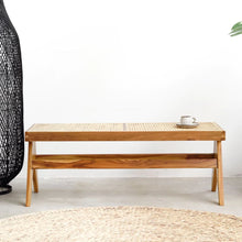 Charger l&#39;image dans la galerie, Teak wood and rattan bench