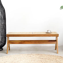Load image into Gallery viewer, Teak wood and rattan bench