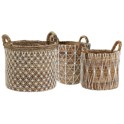 Storage baskets in hemp and geometric decoration in cotton
