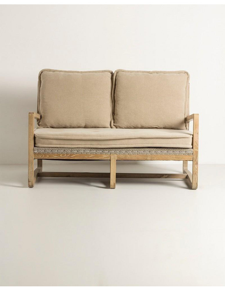 2 seater oak wood sofa