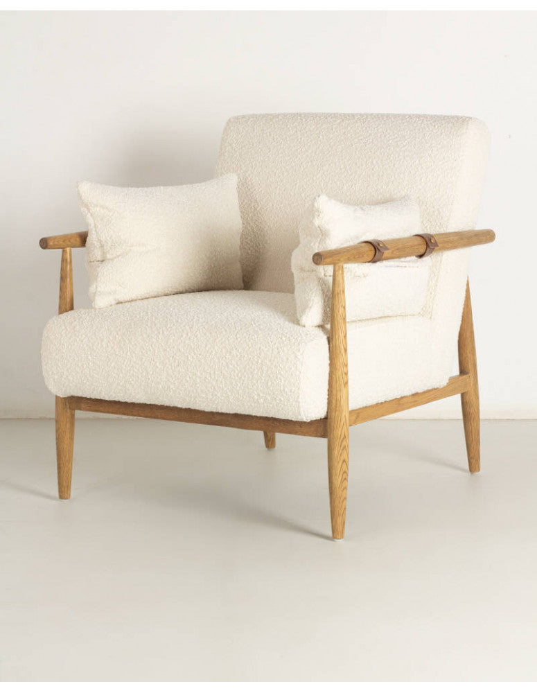 Oak armchair with Bouclé Fabric