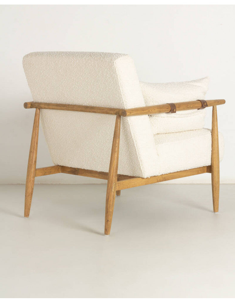 Oak armchair with Bouclé Fabric