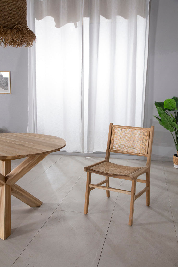 Teak and rattan dining chair