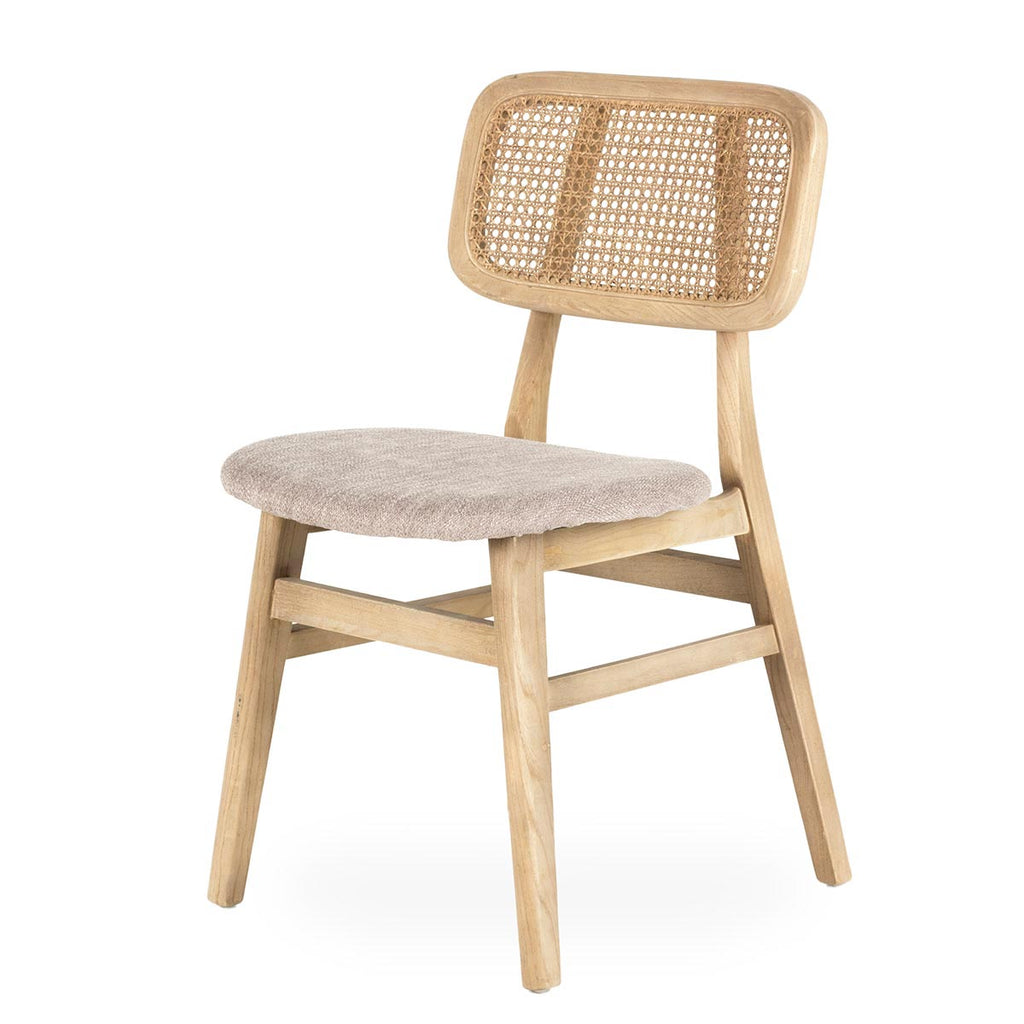 Wooden & rattan chair with upholstered seat