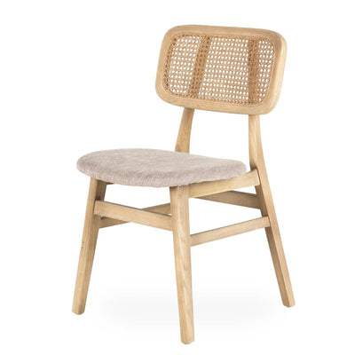Wooden & rattan chair with upholstered seat