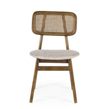 Cargar imagen en el visor de la galería, Wooden &amp; rattan chair with upholstered seat