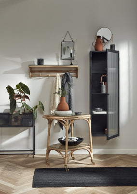 Rattan shelf w/4 hooks, top glass